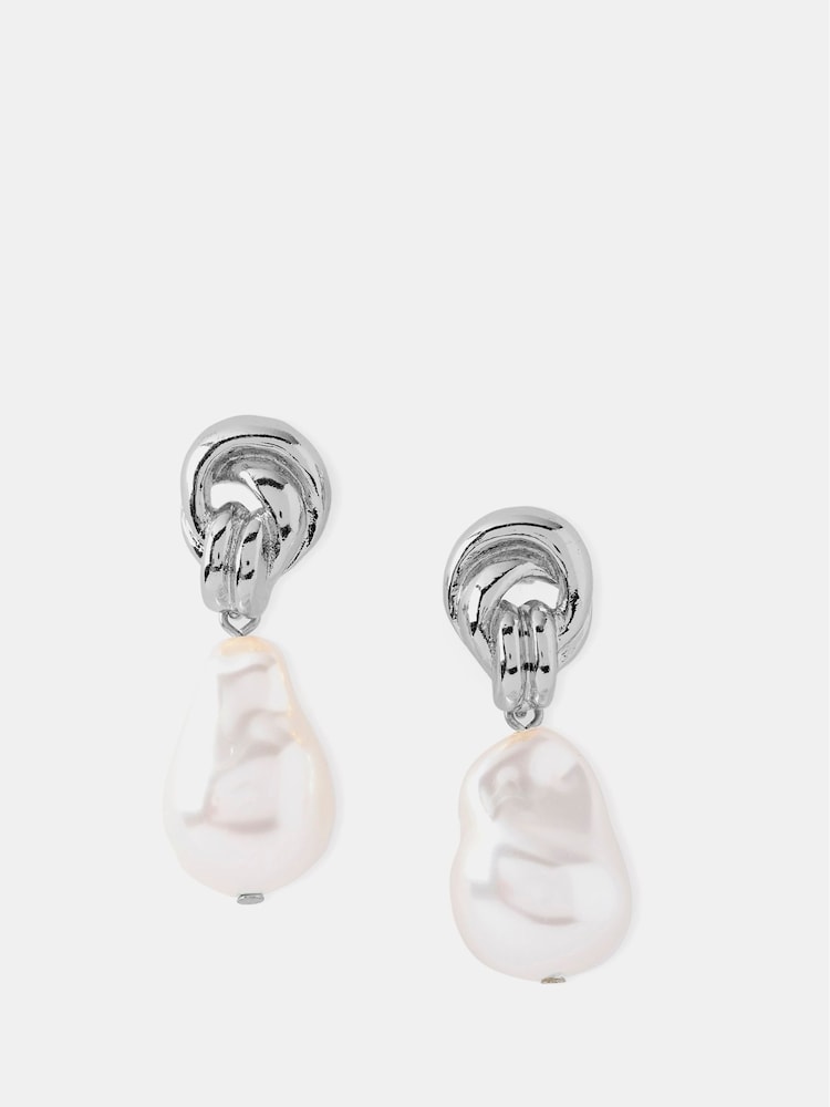 Mint Velvet Silver Tone Pearl Drop Earrings - Image 1 of 2 Mint Velvet Silver Tone Pearl Drop Earrings - Image 1 of 2