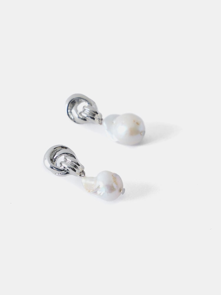 Mint Velvet Silver Tone Pearl Drop Earrings - Image 2 of 2 Mint Velvet Silver Tone Pearl Drop Earrings - Image 2 of 2