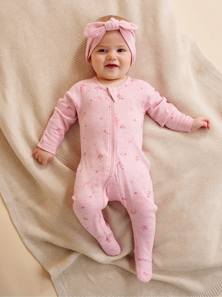 Set de diadema y pijama tipo pelele de algodón 100 % con cremallera de Purebaby - Imagen 1 de 5