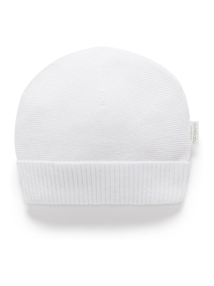Purebaby White 100% Cotton Textured Beanie - Image 1 of 2