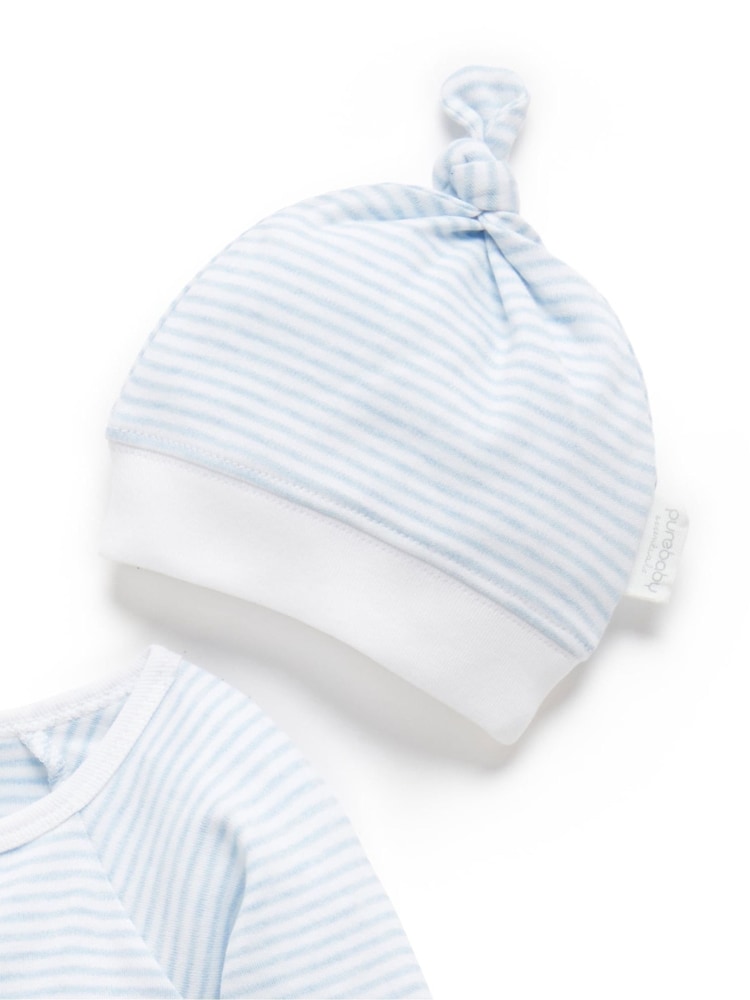 Blue Purebaby Zip 100% Cotton Sleepsuits & Hats 2 Pack - Image 2 of 4 Blue Purebaby Zip 100% Cotton Sleepsuits & Hats 2 Pack - Image 2 of 4