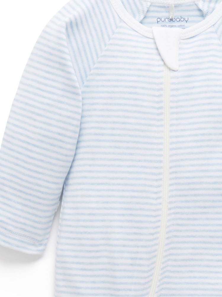Blue Purebaby Zip 100% Cotton Sleepsuits & Hats 2 Pack - Image 3 of 4