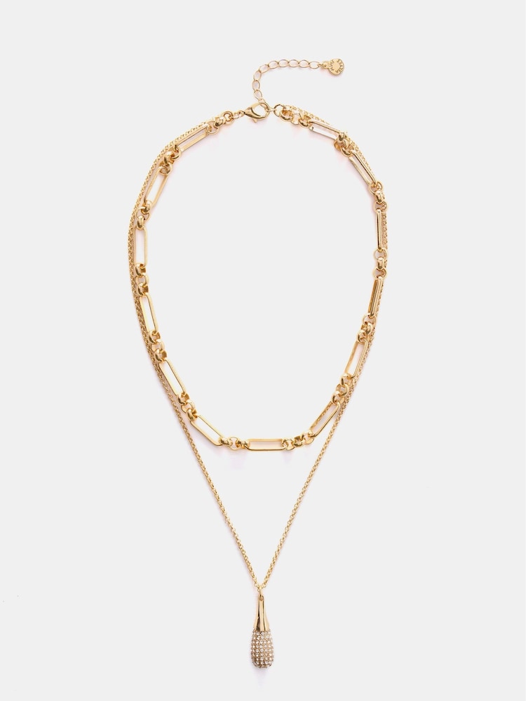 Mint Velvet Gold Tone Layered Chain Necklace - Image 1 of 2 Mint Velvet Gold Tone Layered Chain Necklace - Image 1 of 2