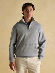 Joules Jenkins Grey Brushed Cotton Quarter Zip Sweatshirt - Image 1 of 7