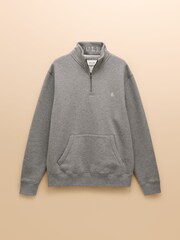 Joules Jenkins Grey Brushed Cotton Quarter Zip Sweatshirt - Image 7 of 7