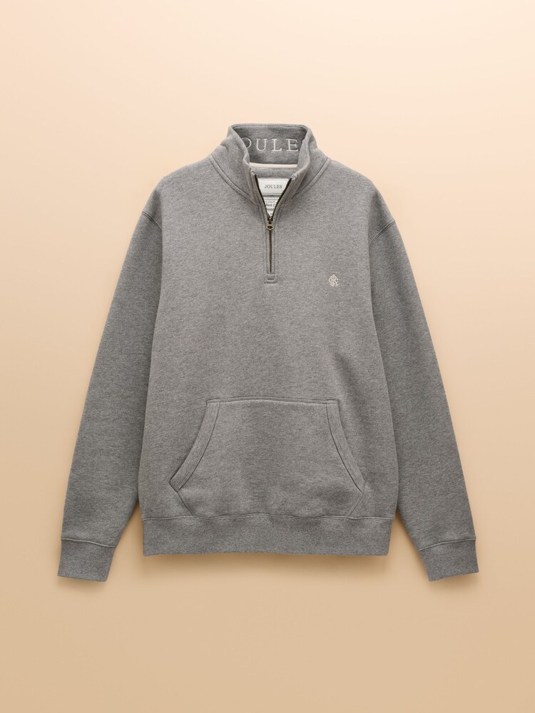 Joules Jenkins Grey Brushed Cotton Quarter Zip Sweatshirt - Image 7 of 7
