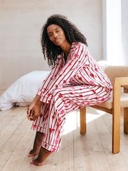 Chelsea Peers White Organic Cotton Christmas Ribbon Bow Print Long Pyjamas Set - Image 2 of 5