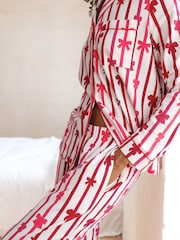 Chelsea Peers White Organic Cotton Christmas Ribbon Bow Print Long Pyjamas Set - Image 4 of 5