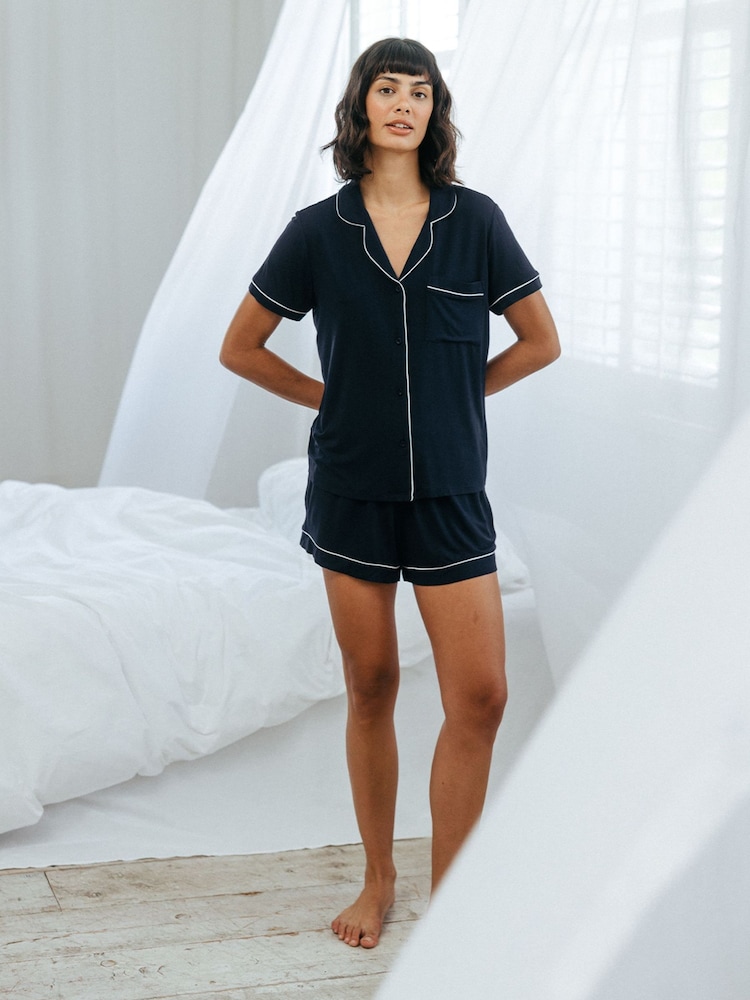 Chelsea Peers Blue TENCEL™ Modal Short Button Up Pyjamas Set - Image 1 of 5