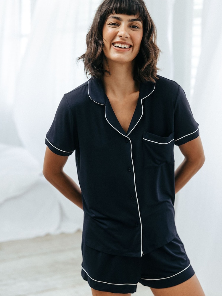 Chelsea Peers Blue TENCEL™ Modal Short Button Up Pyjamas Set - Image 2 of 5