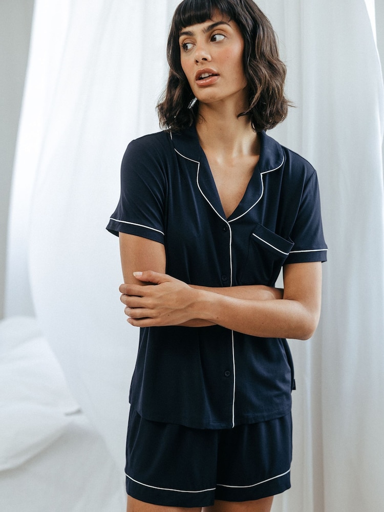 Chelsea Peers Blue TENCEL™ Modal Short Button Up Pyjamas Set - Image 5 of 5