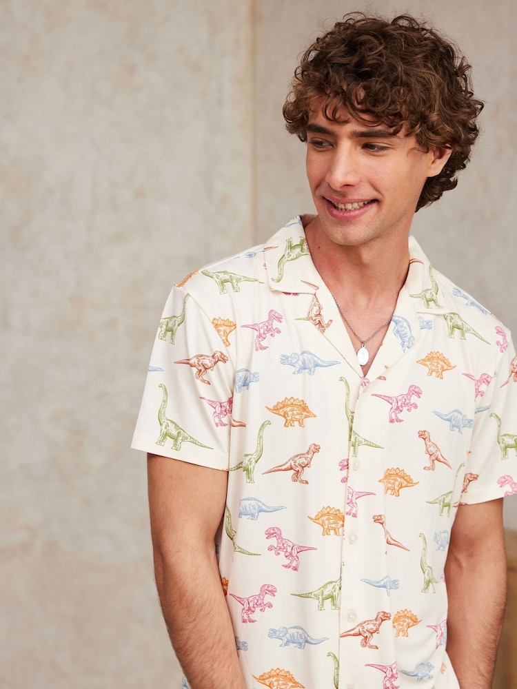 Chelsea Peers White Dinosaur Print Long Pyjama Set - Image 2 of 4