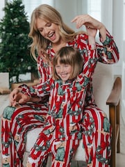 Chelsea Peers Red Christmas Dog & Wreath Print Long Pyjama Set - Image 2 of 5