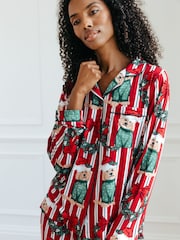 Chelsea Peers Red Christmas Dog & Wreath Print Long Pyjama Set - Image 5 of 5