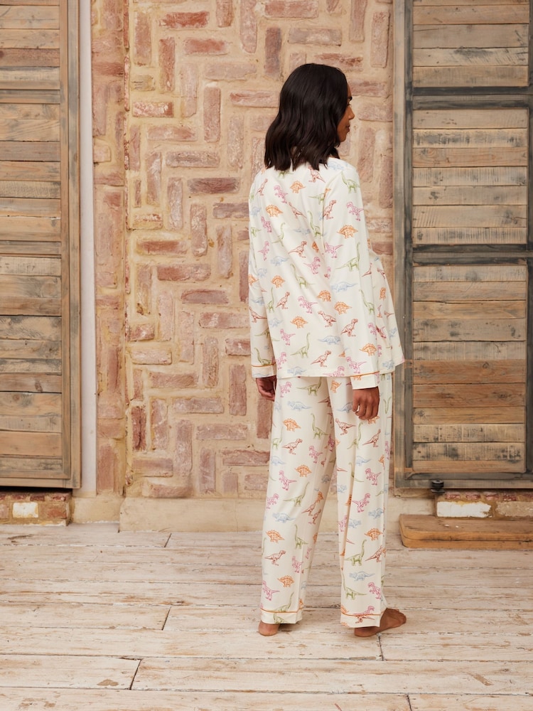 Chelsea Peers White Maternity Dinosaur Print Long Pyjama Set - Image 2 of 5