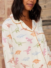 Chelsea Peers White Maternity Dinosaur Print Long Pyjama Set - Image 4 of 5