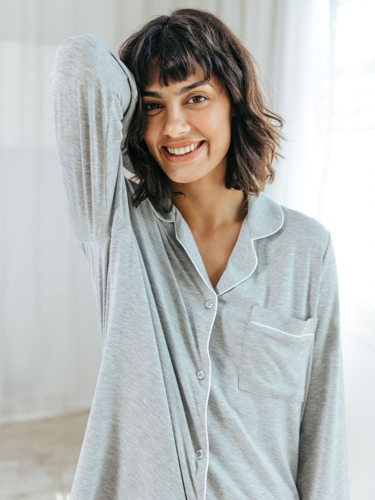 Chelsea Peers Grey TENCEL™ Modal Long Button Up Pyjamas Set - Image 2 of 5