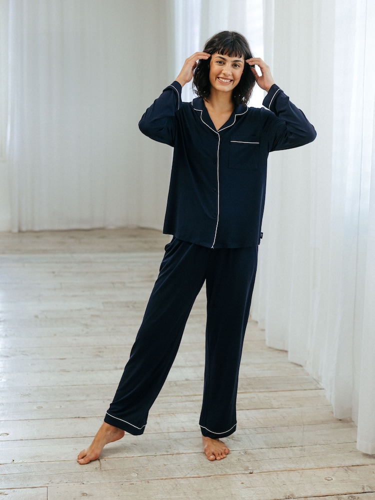 Chelsea Peers Blue TENCEL™ Modal Long Button Up Pyjamas Set - Image 1 of 5