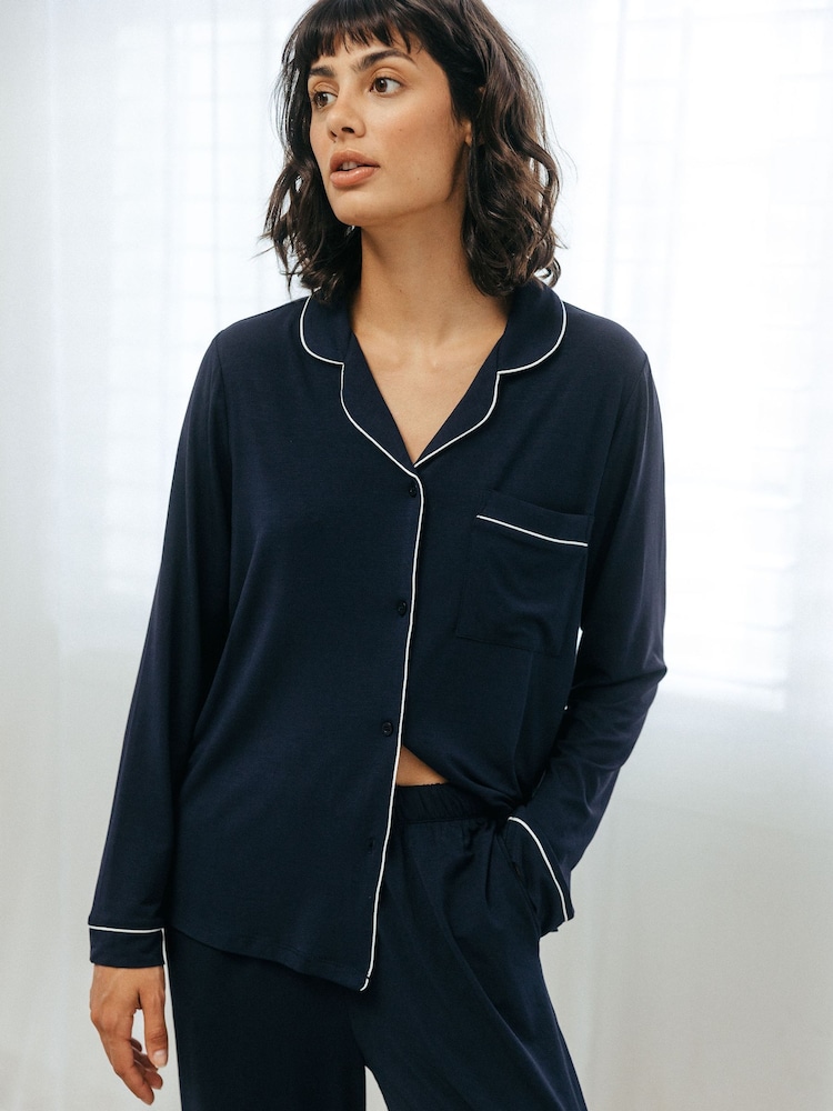 Chelsea Peers Blue TENCEL™ Modal Long Button Up Pyjamas Set - Image 3 of 5