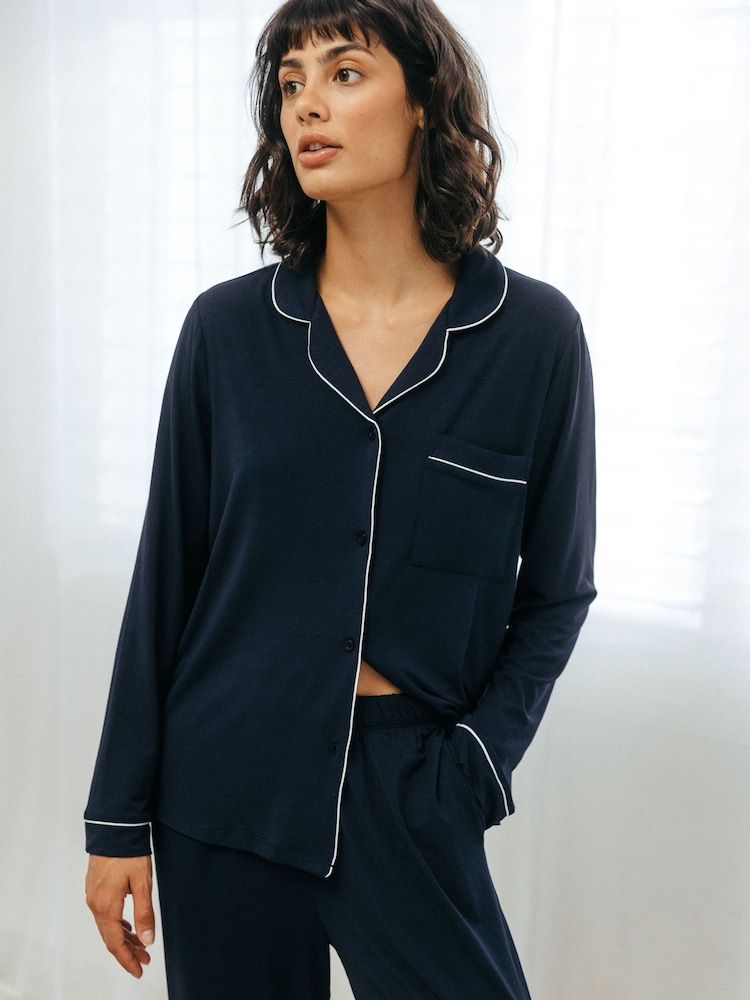 Chelsea Peers Blue TENCEL™ Modal Long Button Up Pyjamas Set - Image 5 of 5