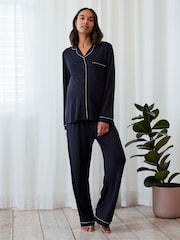 Azul - Chelsea Peers Maternity TENCEL™ Modal Long Button Up Pyjamas Set - Imagen 1 de 5
