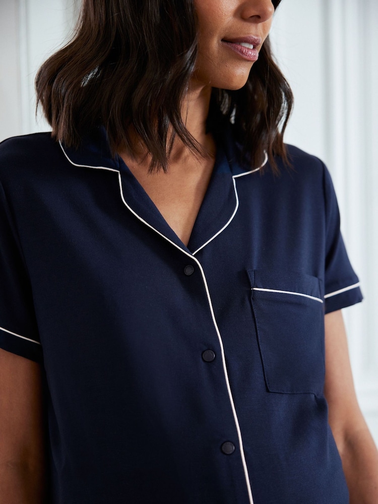 Chelsea Peers Blue Maternity TENCEL™ Modal Short Button Up Pyjamas Set - Image 3 of 4