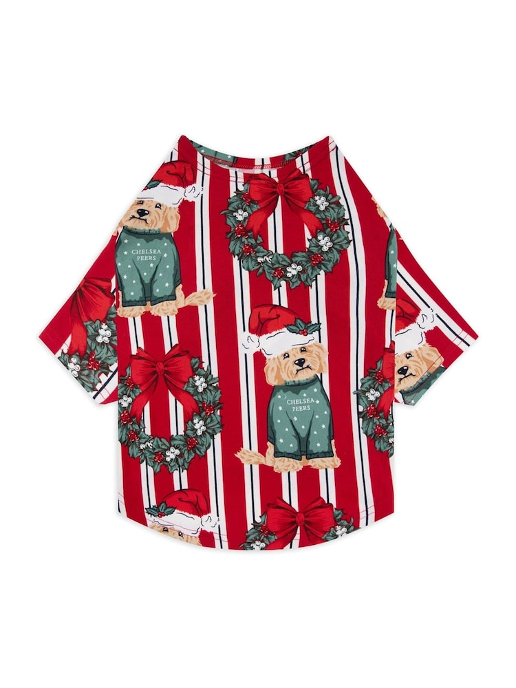 Chelsea Peers Red Pet Christmas Dog & Wreath Print Pyjama T-shirt - Image 2 of 4
