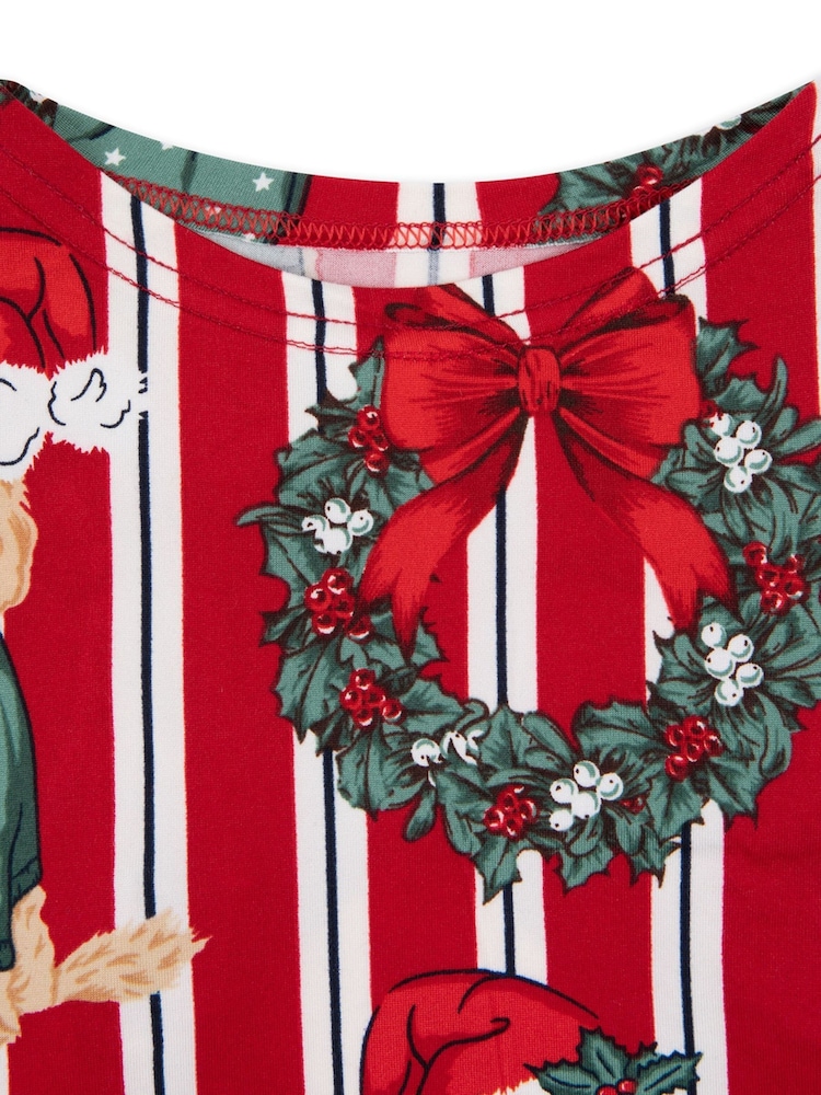 Chelsea Peers Red Pet Christmas Dog & Wreath Print Pyjama T-shirt - Image 4 of 4