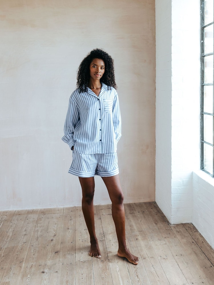 Chelsea Peers Blue Sateen Stripe Short Pyjamas Set - Image 1 of 5