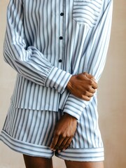 Chelsea Peers Blue Sateen Stripe Short Pyjamas Set - Image 3 of 5