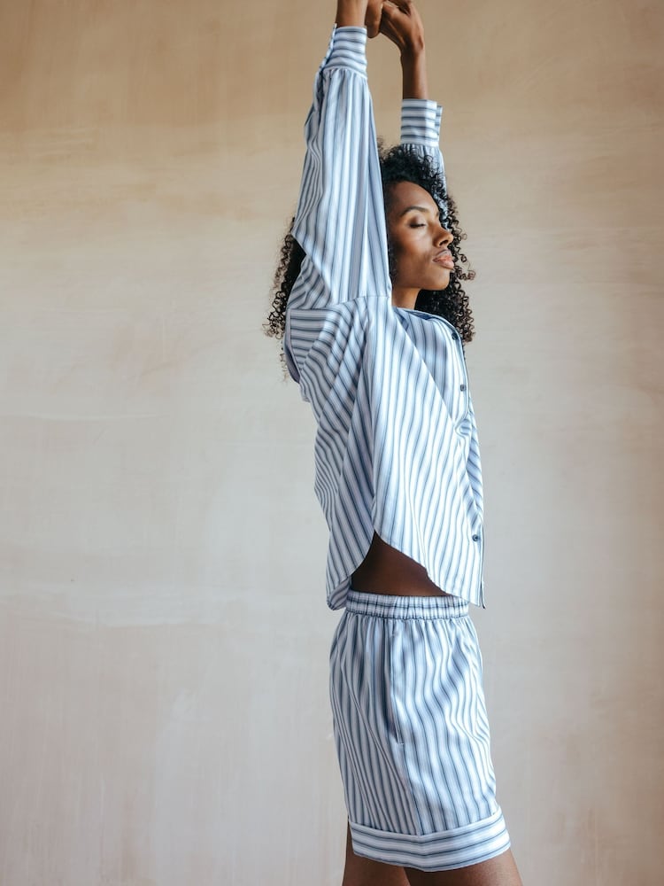Chelsea Peers Blue Sateen Stripe Short Pyjamas Set - Image 5 of 5