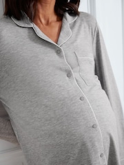 Chelsea Peers Grey Maternity TENCEL™ Modal Long Button Up Pyjamas Set - Image 4 of 5