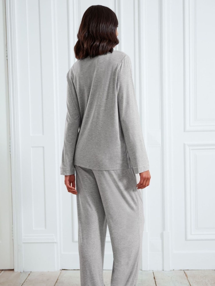 Chelsea Peers Grey Maternity TENCEL™ Modal Long Button Up Pyjamas Set - Image 5 of 5