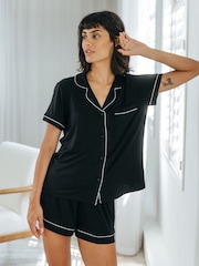 Chelsea Peers Black TENCEL™ Modal Short Button Up Pyjamas Set - Image 2 of 5