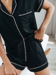 Chelsea Peers Black TENCEL™ Modal Short Button Up Pyjamas Set - Image 3 of 5