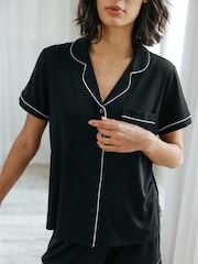 Chelsea Peers Black TENCEL™ Modal Short Button Up Pyjamas Set - Image 4 of 5