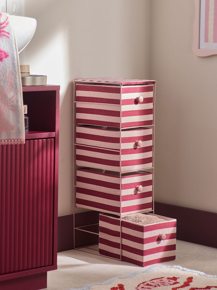 Pink and Red Berry Stripe Fabric Storage Drawers - Image 2 of 4