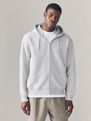 Grey Marl Cotton-Rich Jersey Zip Up Hoodie - Image 1 of 8