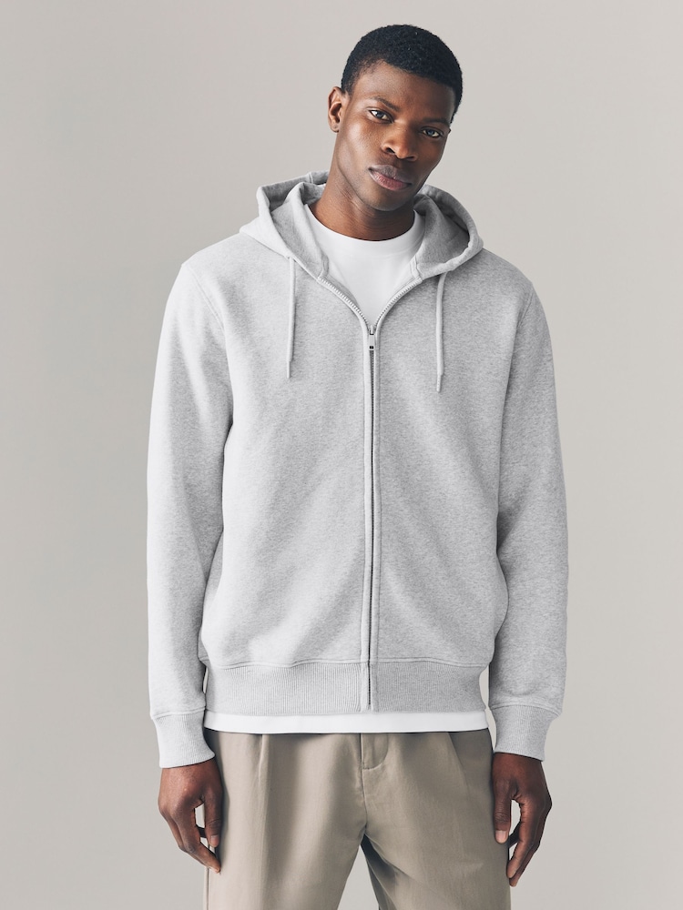 Grey Marl Cotton-Rich Jersey Zip Up Hoodie - Image 1 of 8