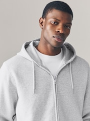 Grey Marl Cotton-Rich Jersey Zip Up Hoodie - Image 3 of 8