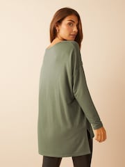 Friends Like These Khaki Green Soft Jersey V-Neck Long Sleeve Tunic Top - Image 2 of 4