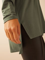 Friends Like These Khaki Green Soft Jersey V-Neck Long Sleeve Tunic Top - Image 4 of 4