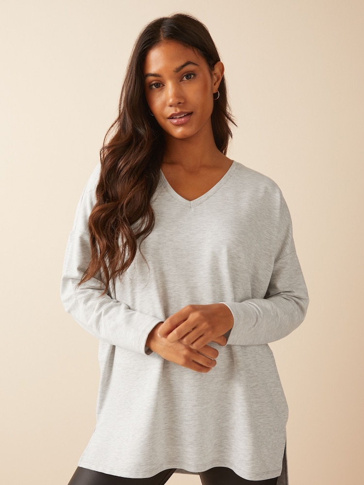 Friends Like These Grey Soft Jersey V-Neck Long Sleeve Tunic Top - Image 1 of 4