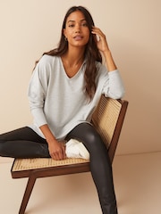 Friends Like These Grey Soft Jersey V-Neck Long Sleeve Tunic Top - Image 2 of 4