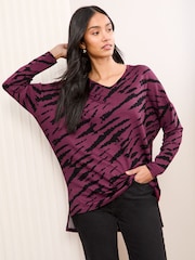 Friends Like These Burgundy Red Soft Jersey V-Neck Long Sleeve Tunic Top - Image 1 of 4