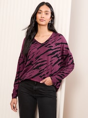 Friends Like These Burgundy Red Soft Jersey V-Neck Long Sleeve Tunic Top - Image 3 of 4