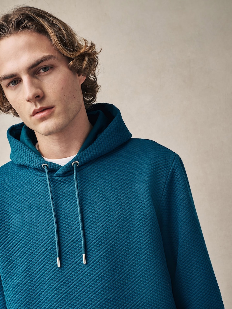 Teal Blue Textured Overhead Hoodie - Image 1 of 8