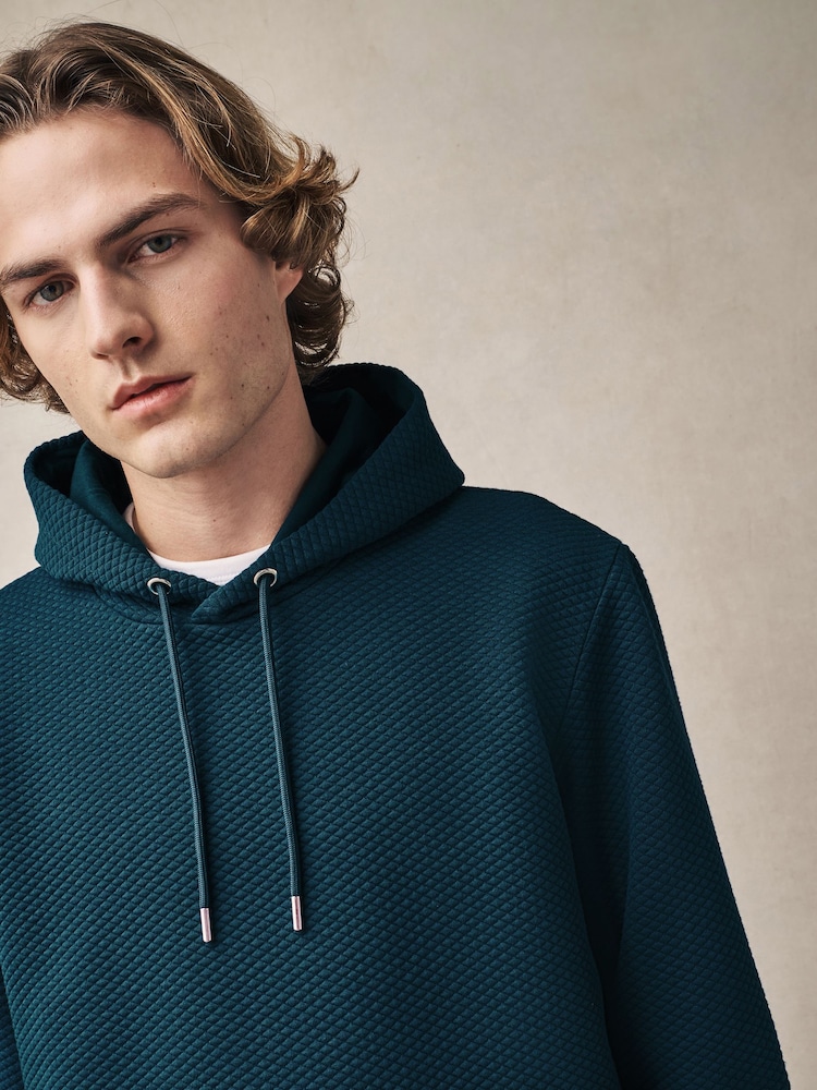 Teal Blue Textured Overhead Hoodie - Image 13 of 13