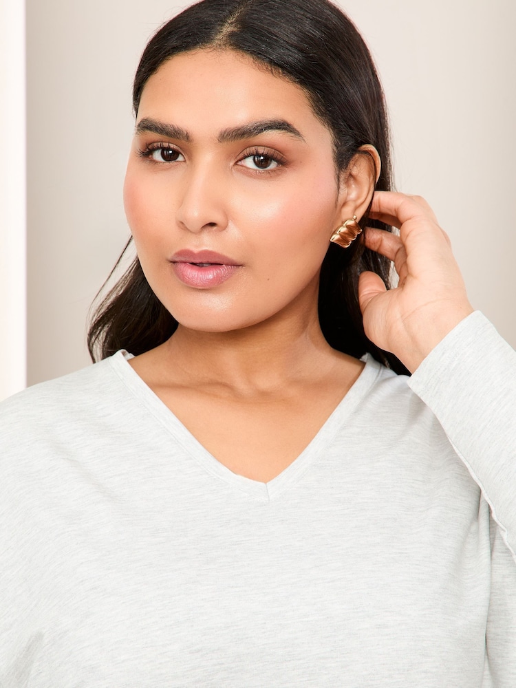 Friends Like These Grey Curve Soft Jersey V-Neck Long Sleeve Tunic Top - Image 3 of 5