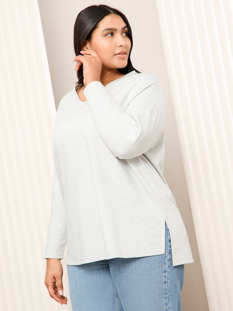 Friends Like These Grey Curve Soft Jersey V-Neck Long Sleeve Tunic Top - Image 4 of 5
